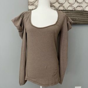 Free People Womens Brown/ White Striped Cotton Puff Sleeve